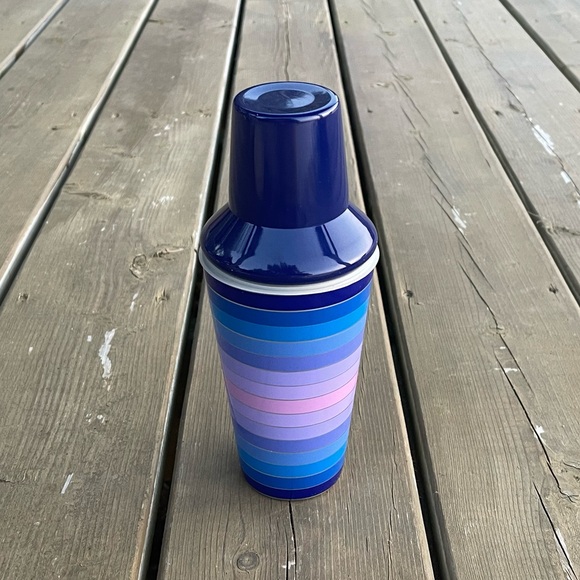 Jonathan Adler Blue and Purple Scala Stripe Cocktail Shaker Drink Mixer - Picture 1 of 12
